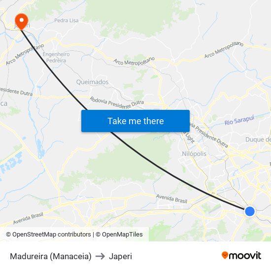 Madureira (Manaceia) to Japeri map