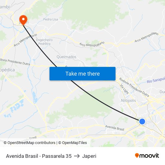 Avenida Brasil - Passarela 35 to Japeri map