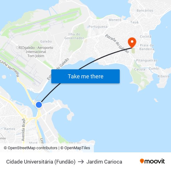 Cidade Universitária (Fundão) to Jardim Carioca map