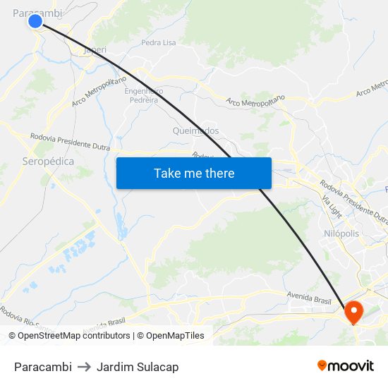 Paracambi to Jardim Sulacap map