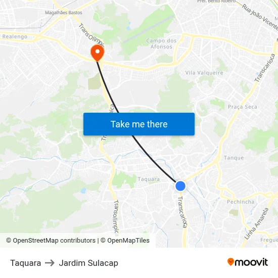 Taquara to Jardim Sulacap map