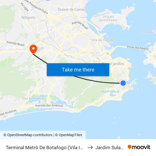 Terminal Metrô De Botafogo (Vila Isabel) to Jardim Sulacap map