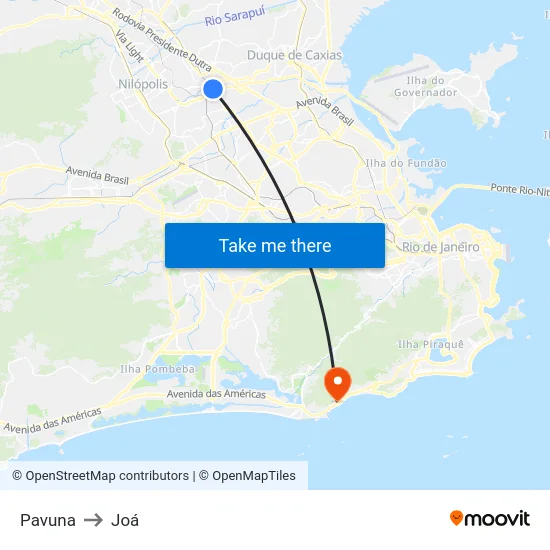 Pavuna to Joá map