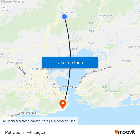 Petrópolis to Lagoa map