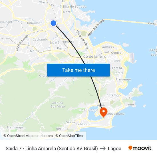 Saída 7 - Linha Amarela (Sentido Av. Brasil) to Lagoa map