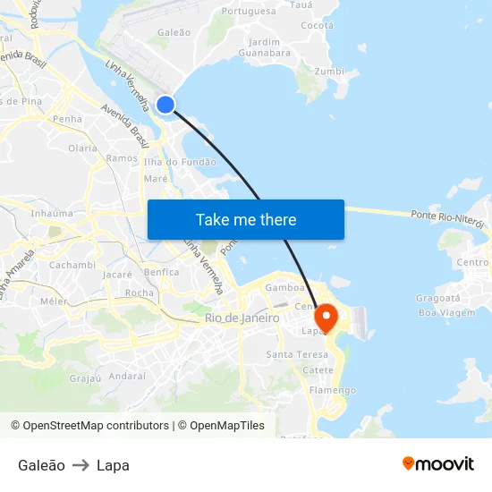 Galeão to Lapa map