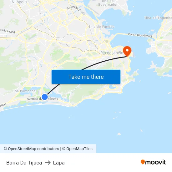 Barra Da Tijuca to Lapa map