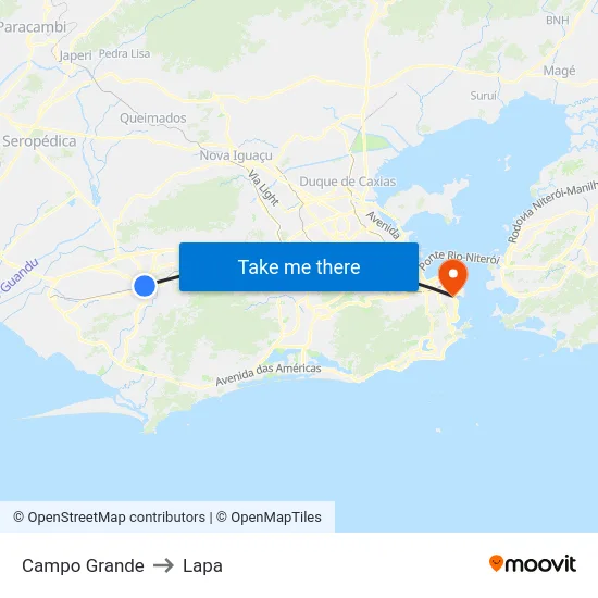 Campo Grande to Lapa map