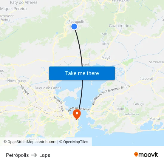 Petrópolis to Lapa map