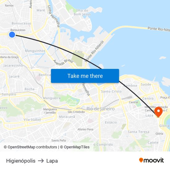Higienópolis to Lapa map