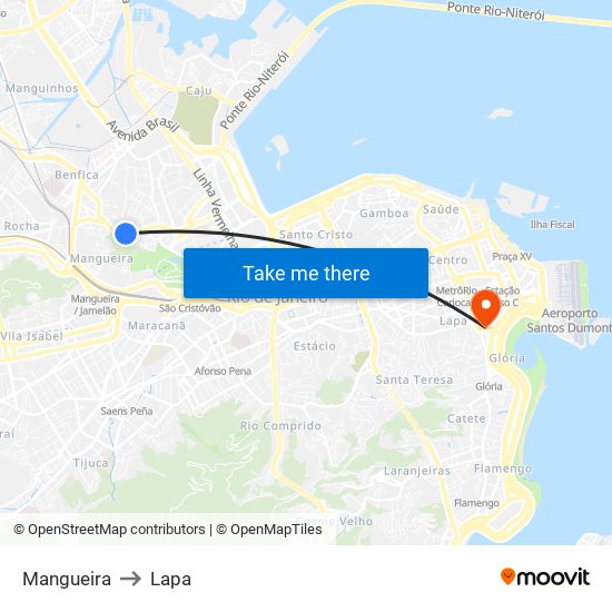 Mangueira to Lapa map