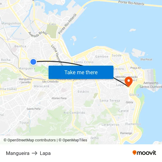 Mangueira to Lapa map