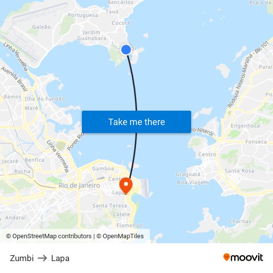 Zumbi to Lapa map