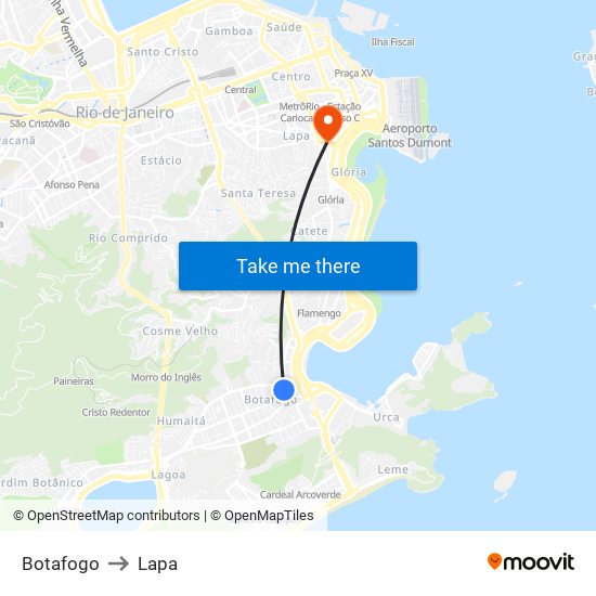 Botafogo to Lapa map