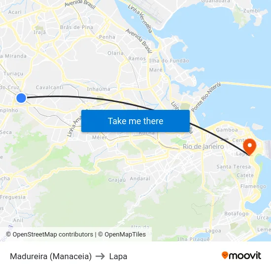 Madureira (Manaceia) to Lapa map