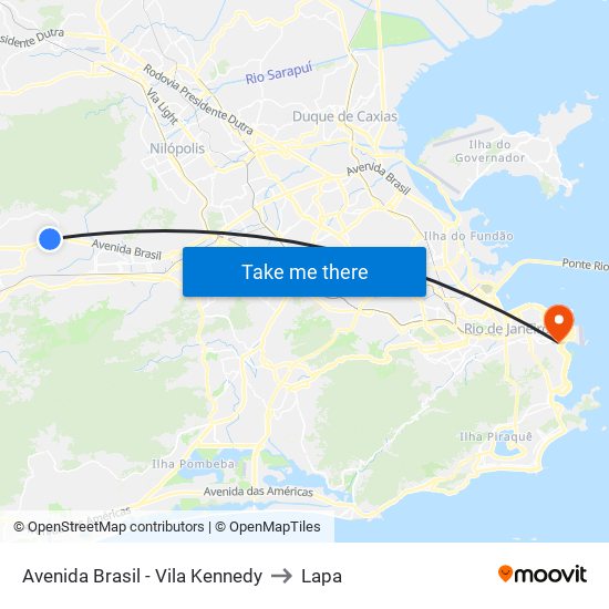 Avenida Brasil - Vila Kennedy to Lapa map