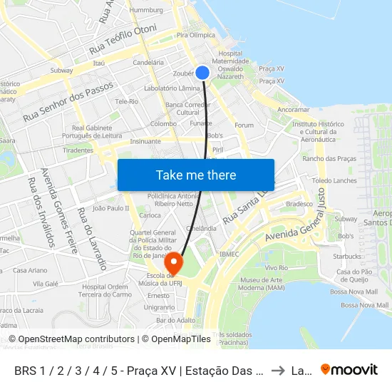 BRS 1 / 2 / 3 / 4 / 5 - Praça XV | Estação Das Barcas to Lapa map