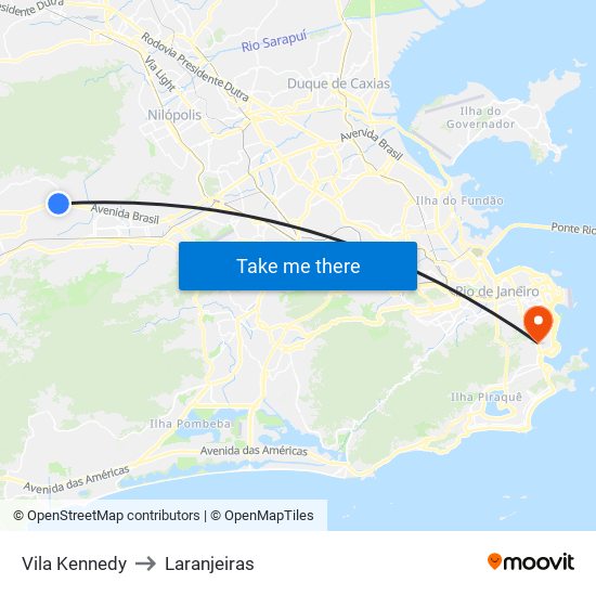 Vila Kennedy to Laranjeiras map