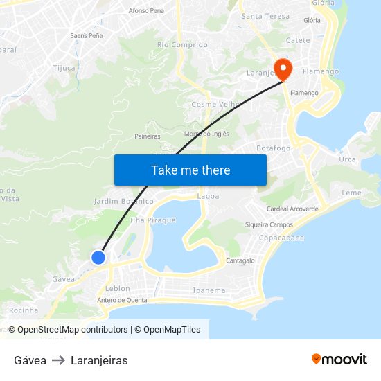 Gávea to Laranjeiras map