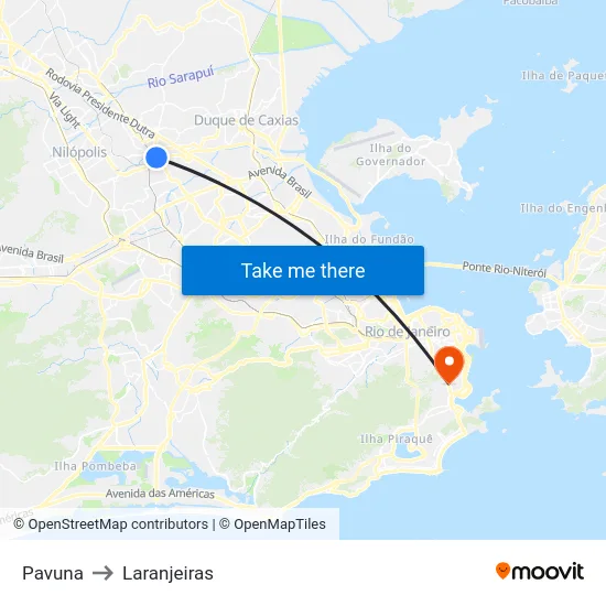 Pavuna to Laranjeiras map