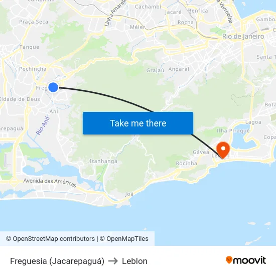 Freguesia (Jacarepaguá) to Leblon map