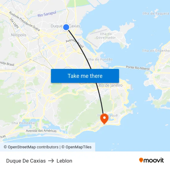 Duque De Caxias to Leblon map