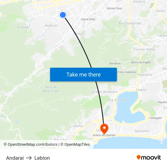 Andaraí to Leblon map
