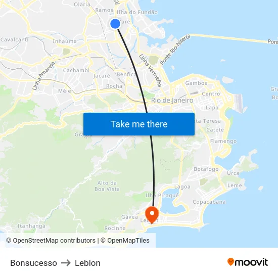 Bonsucesso to Leblon map