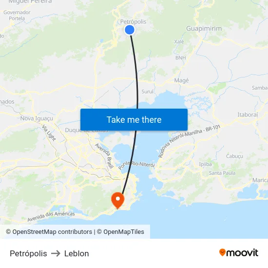 Petrópolis to Leblon map