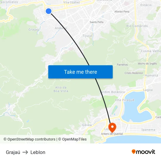 Grajaú to Leblon map