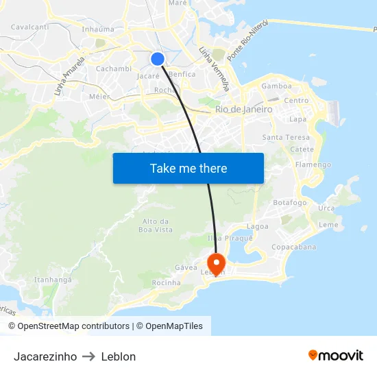 Jacarezinho to Leblon map