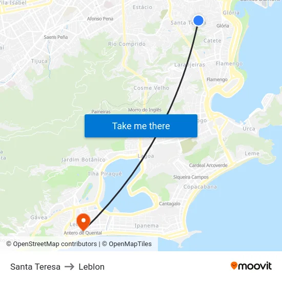 Santa Teresa to Leblon map