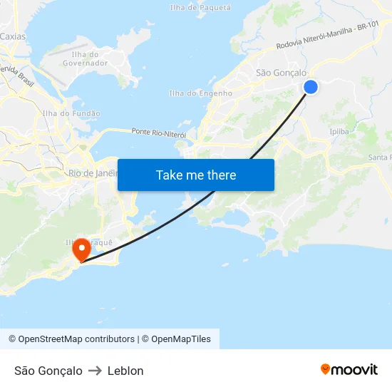 São Gonçalo to Leblon map