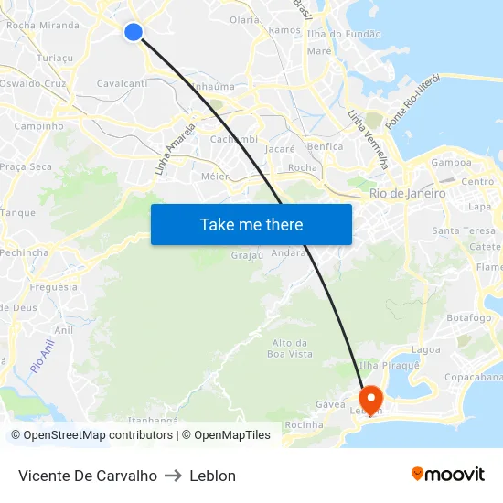 Vicente De Carvalho to Leblon map