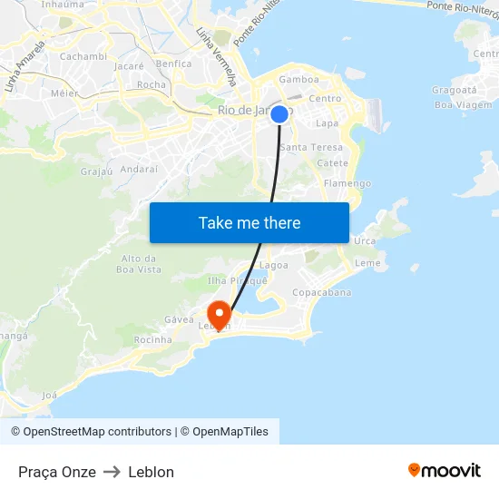 Praça Onze to Leblon map