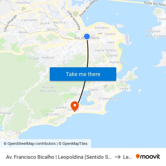 Av. Francisco Bicalho | Leopoldina (Sentido São Cristóvão / Rodoviária) to Leblon map