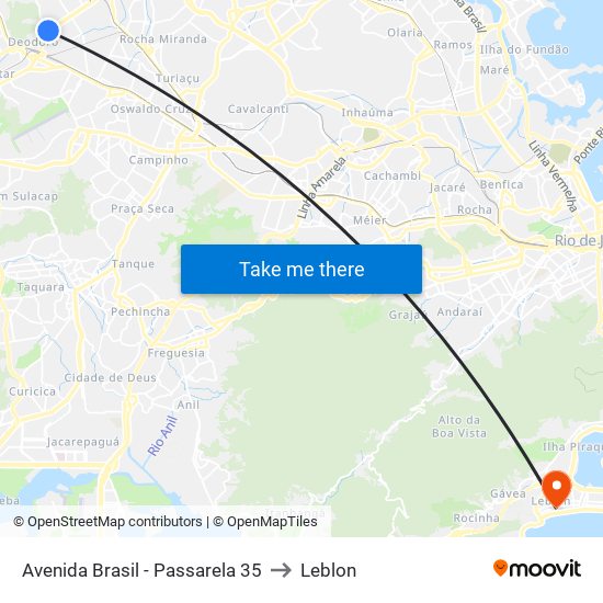 Avenida Brasil - Passarela 35 to Leblon map