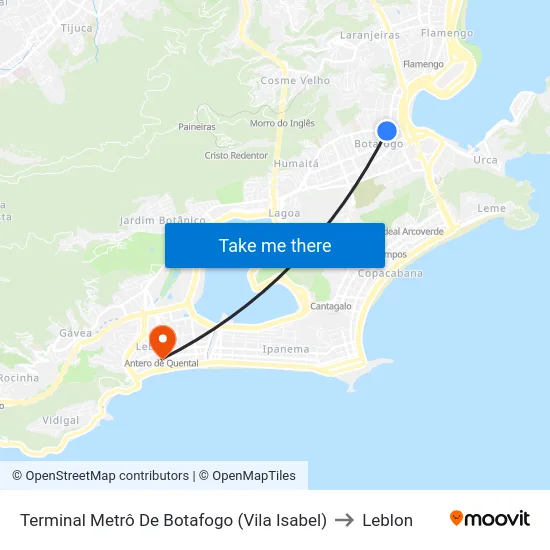 Terminal Metrô De Botafogo (Vila Isabel) to Leblon map