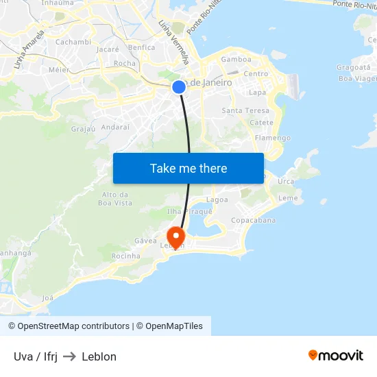 Uva / Ifrj to Leblon map