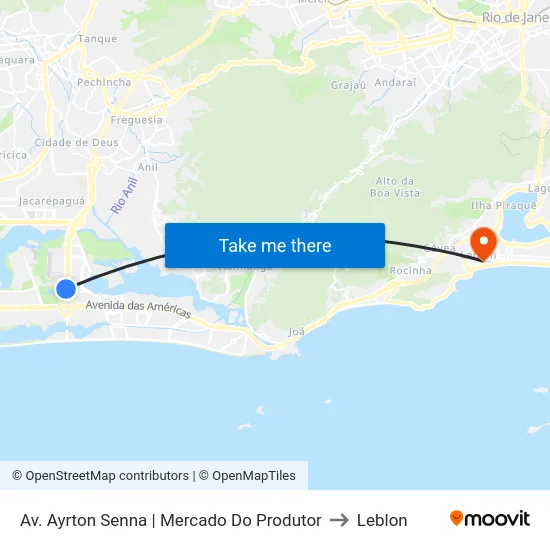 Av. Ayrton Senna | Mercado Do Produtor to Leblon map