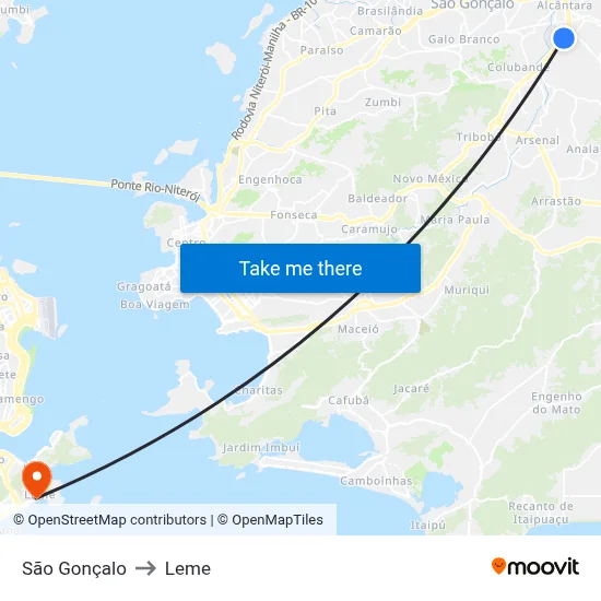 São Gonçalo to Leme map