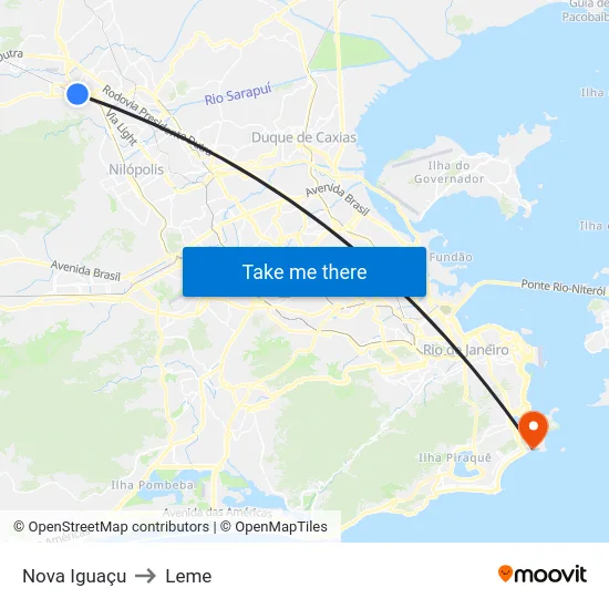 Nova Iguaçu to Leme map