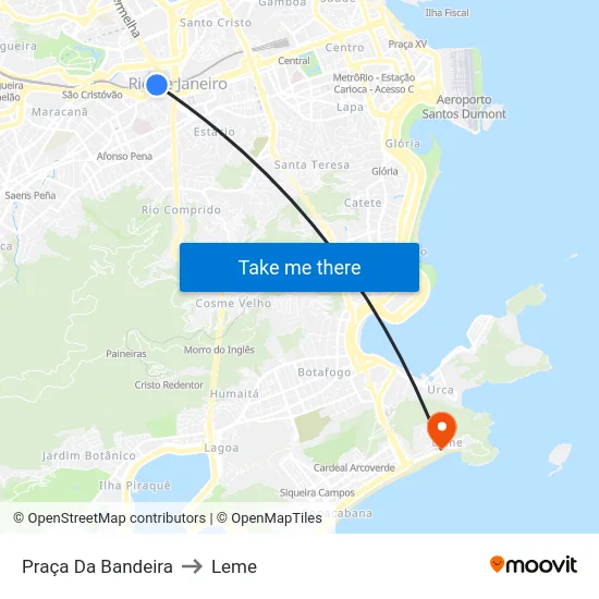 Praça Da Bandeira to Leme map