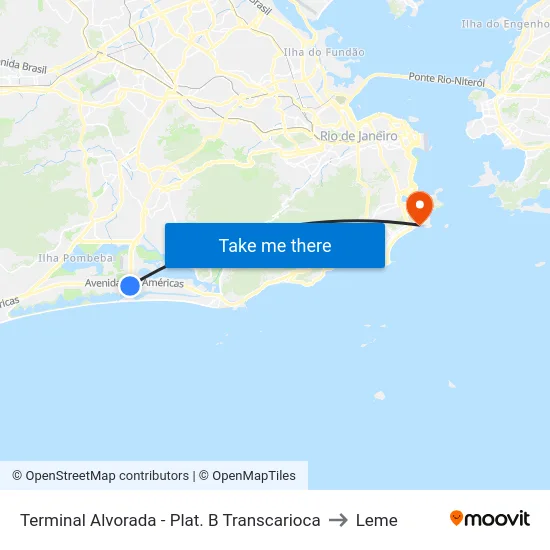 Terminal Alvorada - Plat. B Transcarioca to Leme map