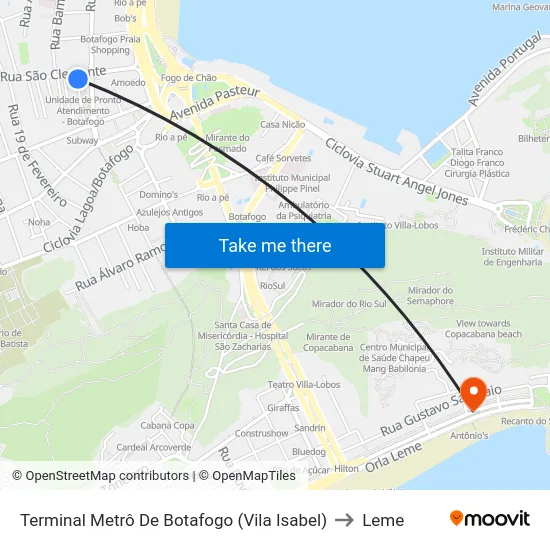 Terminal Metrô De Botafogo (Vila Isabel) to Leme map