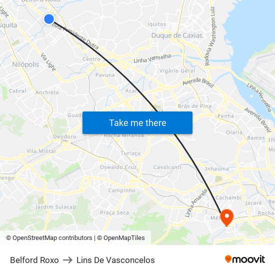 Belford Roxo to Lins De Vasconcelos map