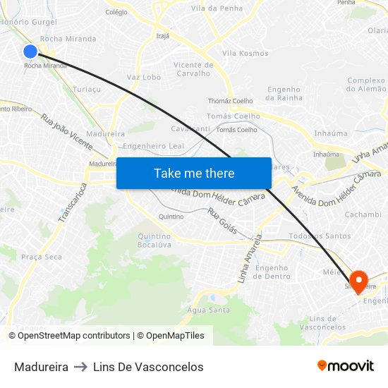 Madureira to Lins De Vasconcelos map