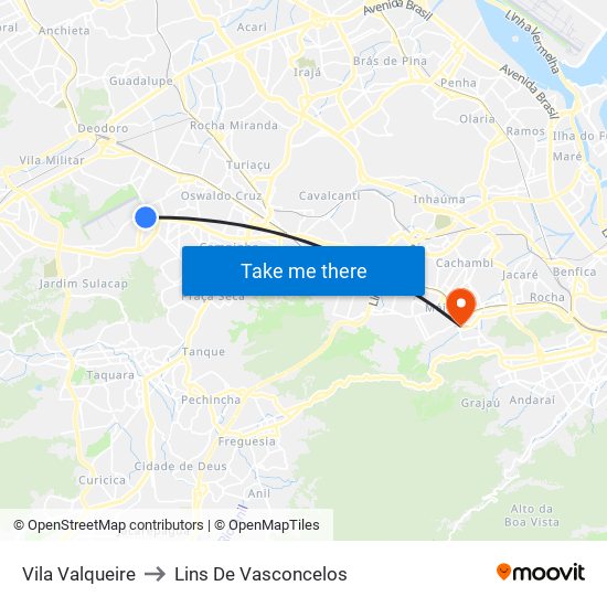 Vila Valqueire to Lins De Vasconcelos map