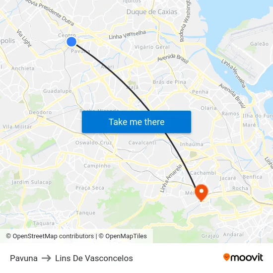 Pavuna to Lins De Vasconcelos map