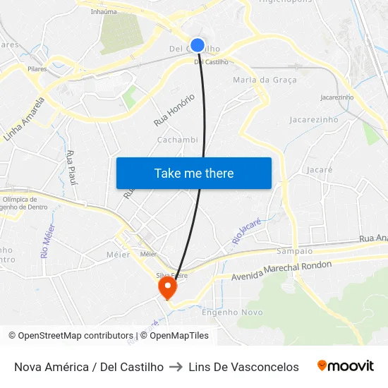 Nova América / Del Castilho to Lins De Vasconcelos map